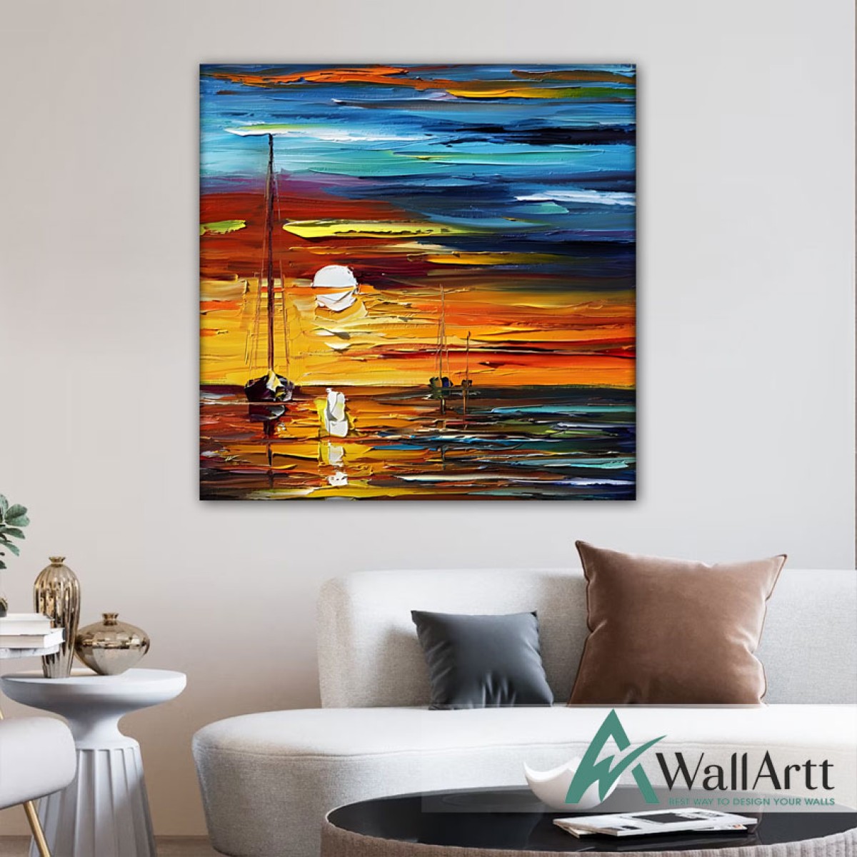 Abstract Orange Sunset 3d Heavy Textured Partial Oil Painting